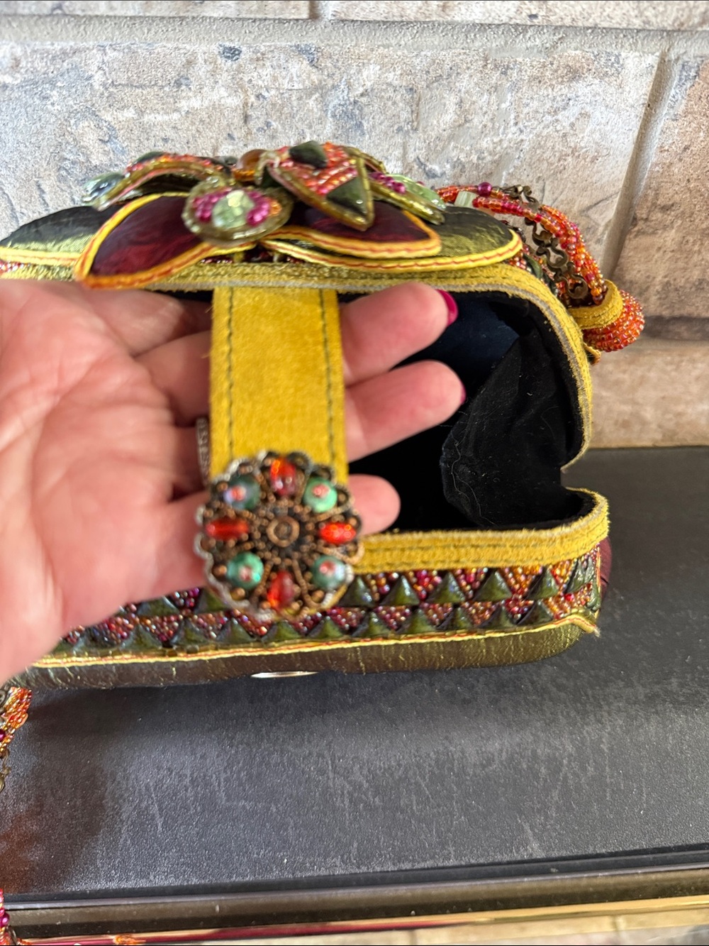 Mary Frances Burgundy, Green & Gold Beaded Embellished Evening Clutch - Picture 5 of 9